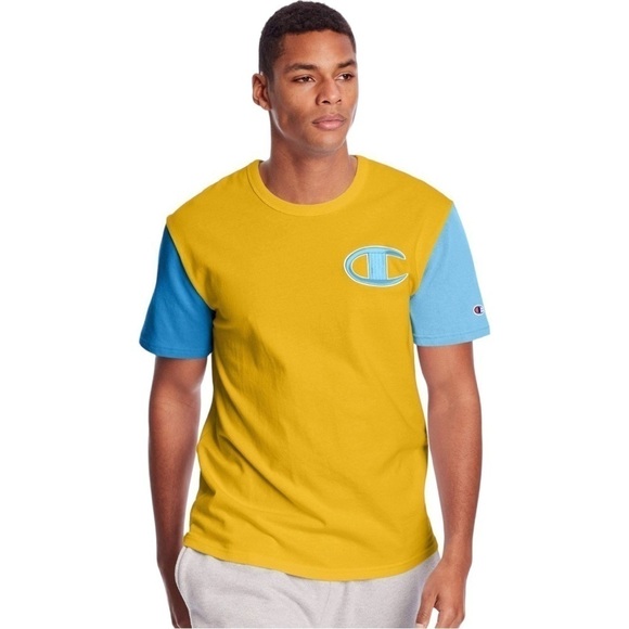 Champion Men’s yellow and blue color block t-shirt inSize  Large - Picture 2 of 5